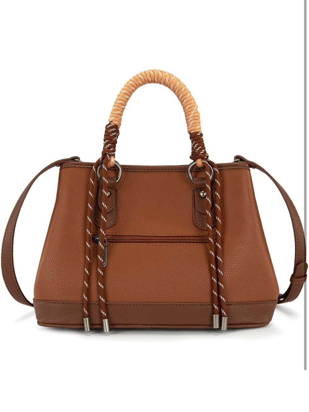 Wrangler Brown Leather Satchel with Braided Rope Handles - Picture 5 of 8